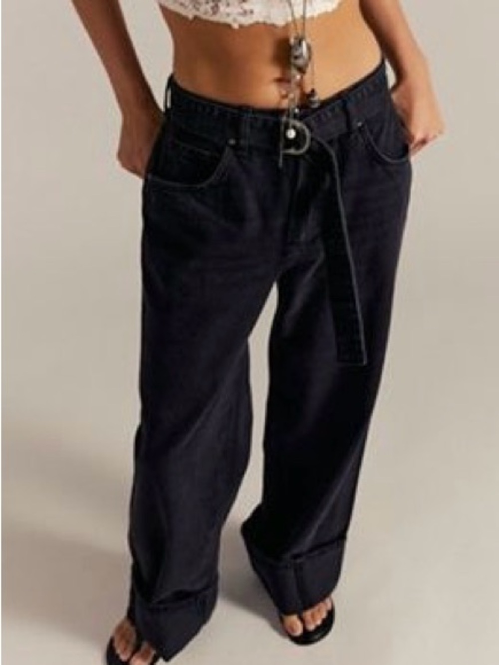 We the free Wide-Leg Black Jeans with Belt Loop Detail